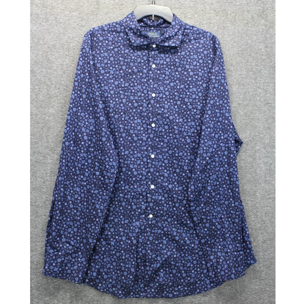 Polo Ralph Lauren Mens Button Shirt 2XL Floral Navy Blue No pony Long Sleeve